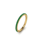 18 Karat Yellow gold Thin Emerald Pavé Stackable Band Ring