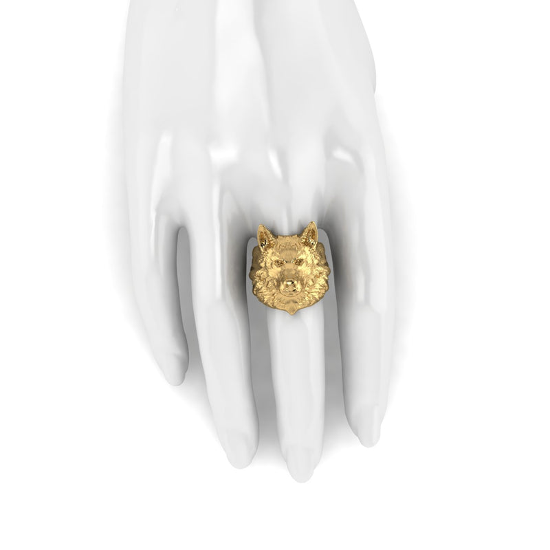 18k Solid Yellow Gold Wolf Ring