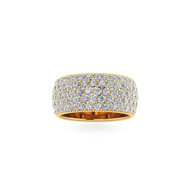 4.60 Carat Wide White Diamond Pavé Ring in 18 Karat Yellow Gold