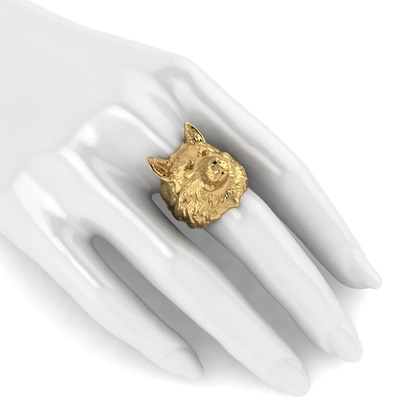 18k Solid Yellow Gold Wolf Ring