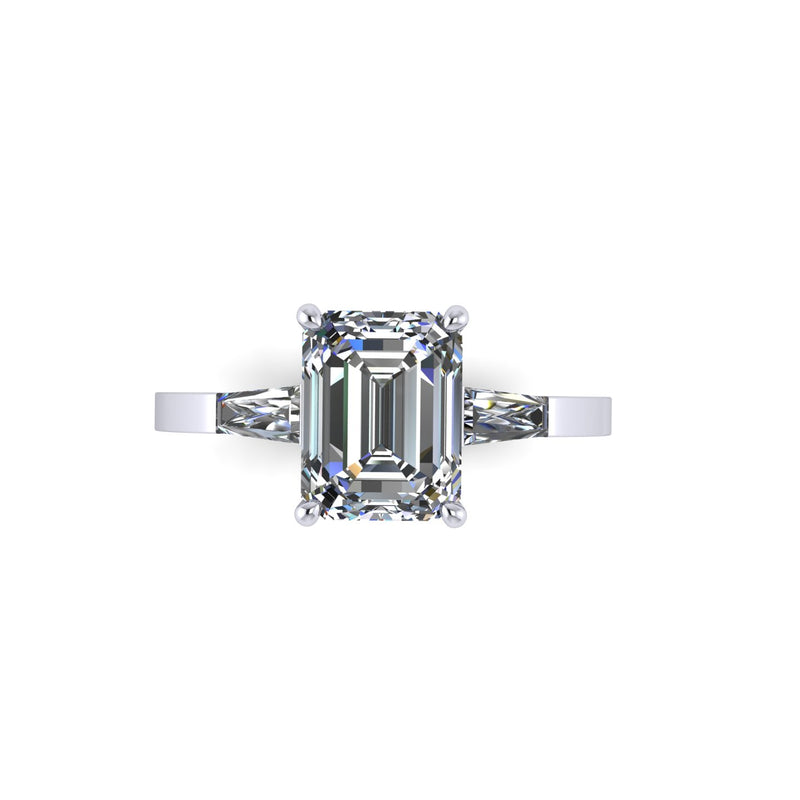 2.00 Carat Emerald Cut diamond with Tapered baguettes in Platinum 950 - FERRUCCI & CO. Jewelry