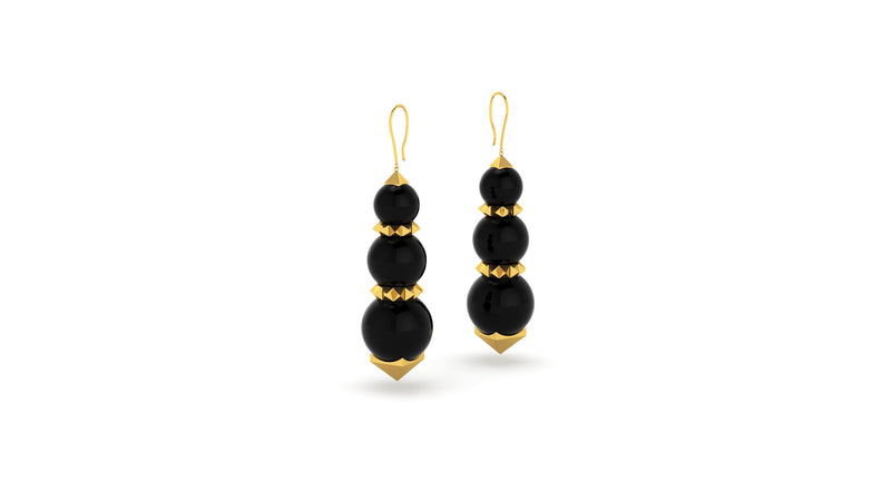 Ferrucci Black Onyx Beads Pyramid Yellow Gold Earrings - FERRUCCI & CO. Jewelry